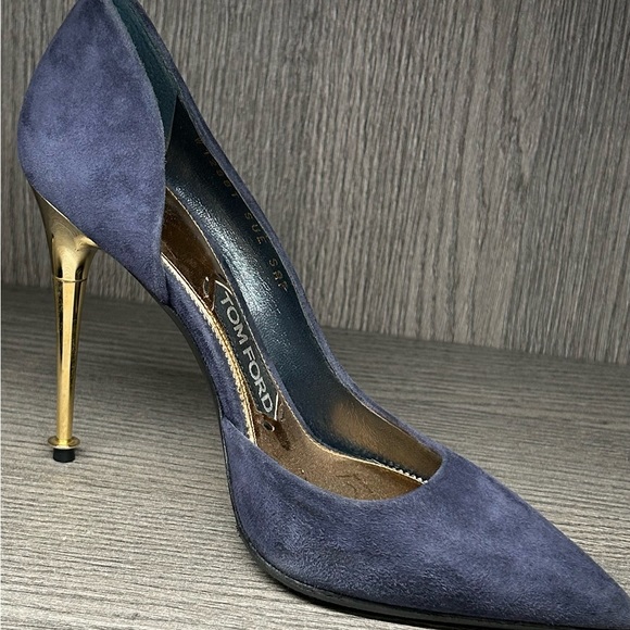 Tom Ford Navy Blue Suede Pumps with Hold Heels - Size 6 - Picture 2 of 7